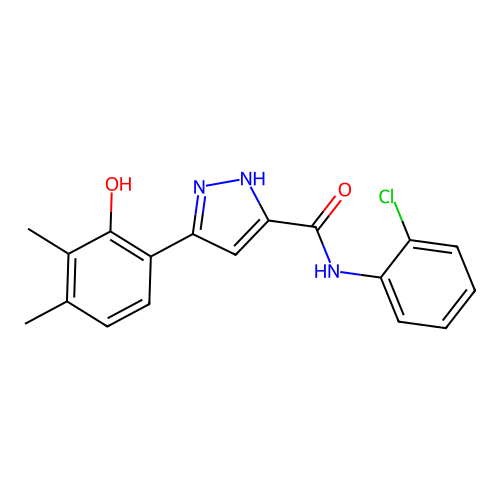N-(2-chlorophenyl)-5-(2-hydroxy-3,4-dimethylphenyl)-1H-pyrazole-3-carboxamide structure