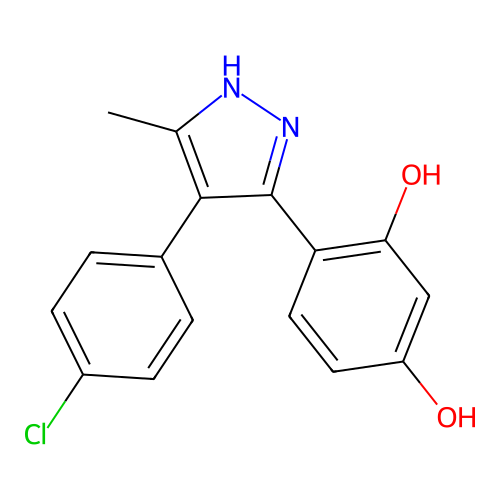 4-(4-(4-chlorophenyl)-5-methyl-1H-pyrazol-3-yl)benzene-1,3-diol structure
