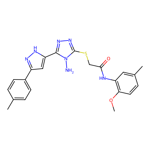 2-((4-amino-5-(3-(p-tolyl)-1H-pyrazol-5-yl)-4H-1,2,4-triazol-3-yl)thio)-N-(2-methoxy-5-methylphenyl)acetamide structure