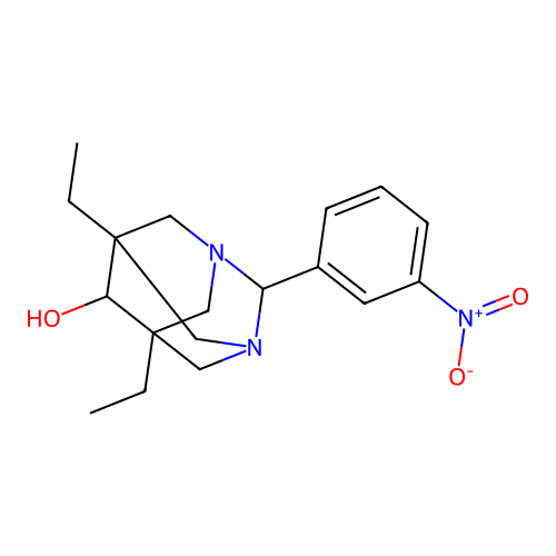 (1r,5R,7S)-5,7-diethyl-2-(3-nitrophenyl)-1,3-diazaadamantan-6-ol structure