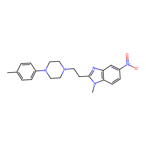 1-methyl-2-{2-[4-(4-methylphenyl)piperazin-1-yl]ethyl}-5-nitro-1H-benzimidazole structure