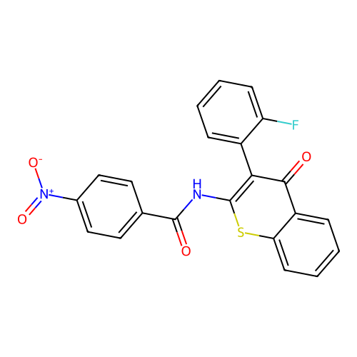 N-(3-(2-fluorophenyl)-4-oxo-4H-thiochromen-2-yl)-4-nitrobenzamide structure