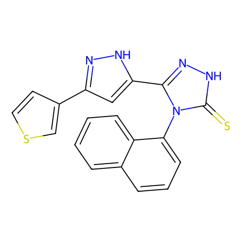 4-naphthalen-1-yl-3-(3-thiophen-3-yl-1H-pyrazol-5-yl)-1H-1,2,4-triazole-5-thione structure