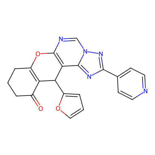 12-(furan-2-yl)-2-(pyridin-4-yl)-8,9,10,12-tetrahydro-11H-chromeno[3,2-e][1,2,4]triazolo[1,5-c]pyrimidin-11-one structure