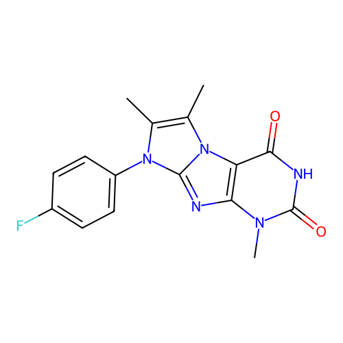 8-(4-fluorophenyl)-1,6,7-trimethyl-1H-imidazo[2,1-f]purine-2,4(3H,8H)-dione structure
