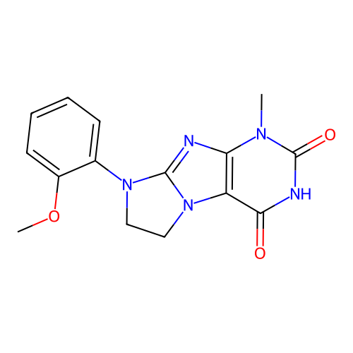8-(2-Methoxyphenyl)-1-methyl-1,3,5-trihydroimidazolidino[1,2-h]purine-2,4-dion e structure