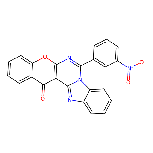 7-(3-nitrophenyl)-14H-benzo[4,5]imidazo[1,2-c]chromeno[3,2-e]pyrimidin-14-one structure