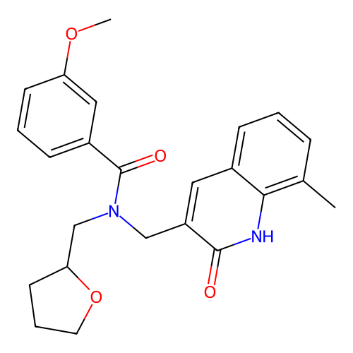 3-methoxy-N-[(8-methyl-2-oxo-1H-quinolin-3-yl)methyl]-N-(oxolan-2-ylmethyl)benzamide structure