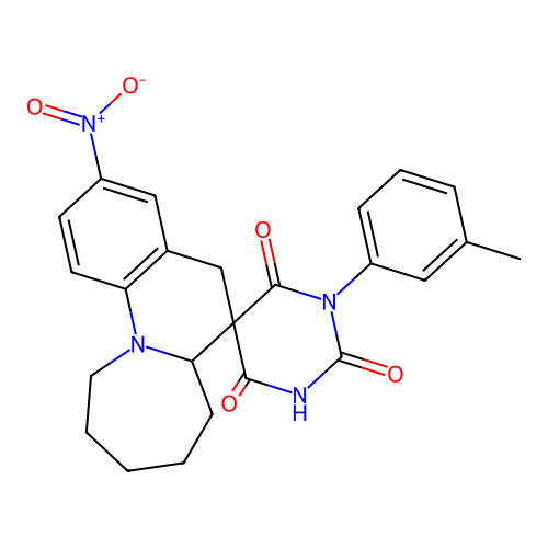 1-(3-methylphenyl)-3'-nitrospiro[1,3-diazinane-5,6'-6a,7,8,9,10,11-hexahydro-5H-azepino[1,2-a]quinoline]-2,4,6-trione structure