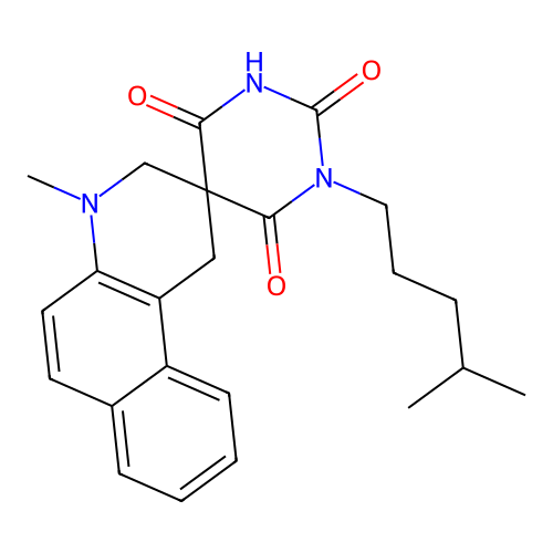 4'-methyl-1-(4-methylpentyl)spiro[1,3-diazinane-5,2'-1,3-dihydrobenzo[f]quinoline]-2,4,6-trione structure