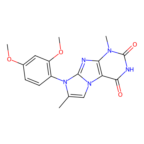 8-(2,4-dimethoxyphenyl)-4-hydroxy-1,7-dimethyl-1H-imidazo[2,1-f]purin-2(8H)-one structure