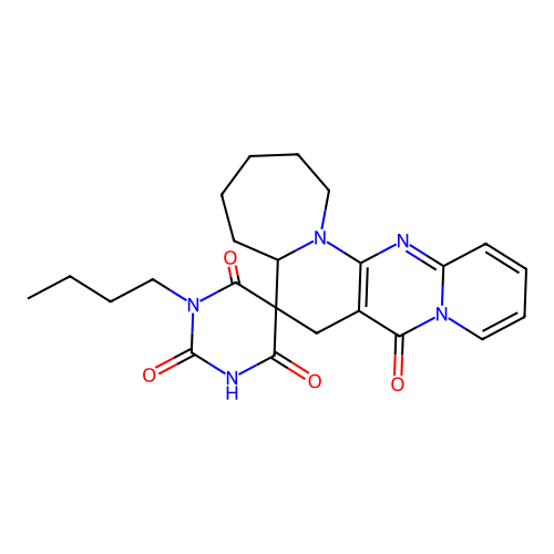 1'-butyl-1,2,3,4,5,5a-hexahydro-1'H-spiro[pyrido[1'',2'':1',2']pyrimido[5',4':5,6]pyrido[1,2-a]azepine-6,5'-pyrimidine]-2',4',6',8(3'H,7H)-tetraone structure