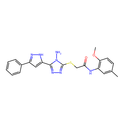 2-((4-amino-5-(3-phenyl-1H-pyrazol-5-yl)-4H-1,2,4-triazol-3-yl)thio)-N-(2-methoxy-5-methylphenyl)acetamide structure