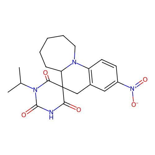1'-isopropyl-3-nitro-6a,7,8,9,10,11-hexahydro-1'H,5H-spiro[azepino[1,2-a]quinoline-6,5'-pyrimidine]-2',4',6'(3'H)-trione structure