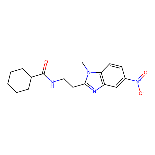 N-[2-(1-methyl-5-nitrobenzimidazol-2-yl)ethyl]cyclohexanecarboxamide structure