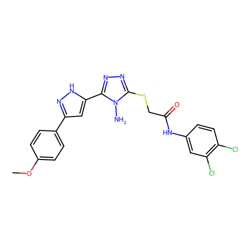 2-((4-amino-5-(3-(4-methoxyphenyl)-1H-pyrazol-5-yl)-4H-1,2,4-triazol-3-yl)thio)-N-(3,4-dichlorophenyl)acetamide structure