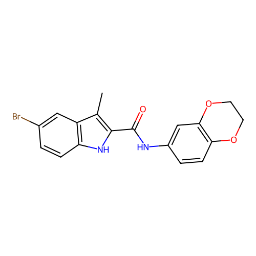 5-bromo-N-(2,3-dihydro-1,4-benzodioxin-6-yl)-3-methyl-1H-indole-2-carboxamide structure