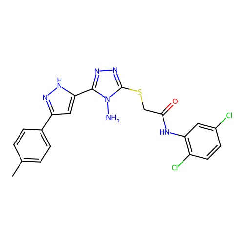 2-((4-amino-5-(3-(p-tolyl)-1H-pyrazol-5-yl)-4H-1,2,4-triazol-3-yl)thio)-N-(2,5-dichlorophenyl)acetamide structure