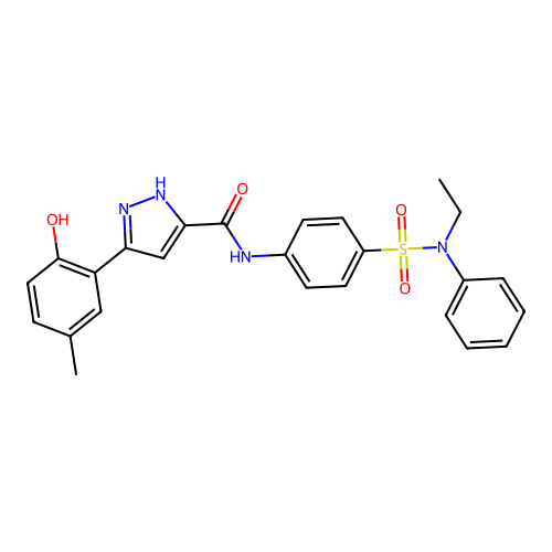 N-{4-[ethyl(phenyl)sulfamoyl]phenyl}-5-(2-hydroxy-5-methylphenyl)-1H-pyrazole-3-carboxamide structure