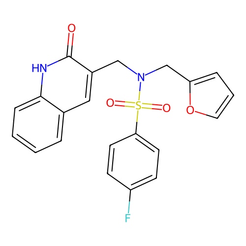 4-fluoro-N-(furan-2-ylmethyl)-N-((2-hydroxyquinolin-3-yl)methyl)benzenesulfonamide structure