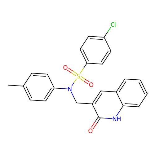 4-chloro-N-(4-methylphenyl)-N-[(2-oxo-1H-quinolin-3-yl)methyl]benzenesulfonamide structure