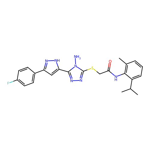2-((4-amino-5-(3-(4-fluorophenyl)-1H-pyrazol-5-yl)-4H-1,2,4-triazol-3-yl)thio)-N-(2-isopropyl-6-methylphenyl)acetamide structure