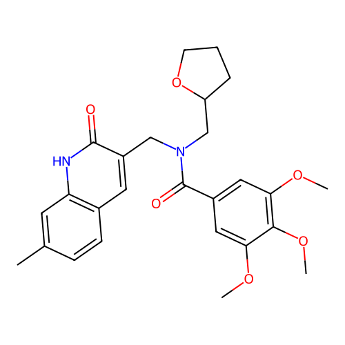 3,4,5-trimethoxy-N-[(7-methyl-2-oxo-1H-quinolin-3-yl)methyl]-N-(oxolan-2-ylmethyl)benzamide structure