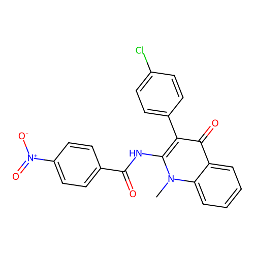 N-(3-(4-chlorophenyl)-1-methyl-4-oxo-1,4-dihydroquinolin-2-yl)-4-nitrobenzamide structure