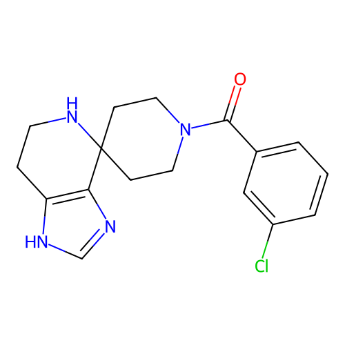 (3-chlorophenyl)(1,5,6,7-tetrahydrospiro[imidazo[4,5-c]pyridine-4,4'-piperidin]-1'-yl)methanone structure