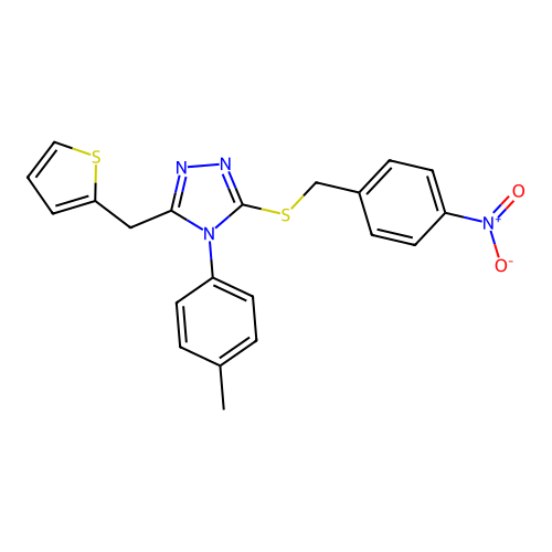 4-(4-methylphenyl)-3-[(4-nitrophenyl)methylsulfanyl]-5-(thiophen-2-ylmethyl)-1,2,4-triazole structure