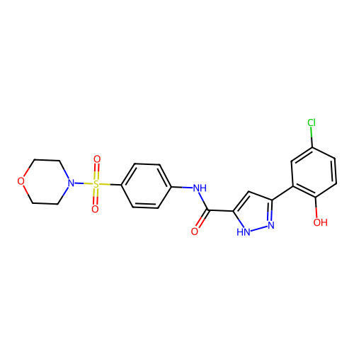 (5Z)-5-(3-chloro-6-oxocyclohexa-2,4-dien-1-ylidene)-N-(4-morpholin-4-ylsulfonylphenyl)-1,2-dihydropyrazole-3-carboxamide structure