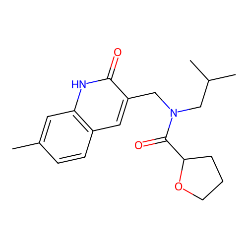 N-((2-hydroxy-7-methylquinolin-3-yl)methyl)-N-isobutyltetrahydrofuran-2-carboxamide structure
