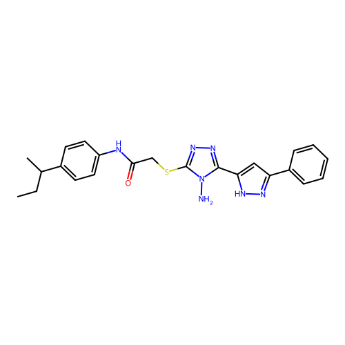 2-((4-amino-5-(3-phenyl-1H-pyrazol-5-yl)-4H-1,2,4-triazol-3-yl)thio)-N-(4-(sec-butyl)phenyl)acetamide structure