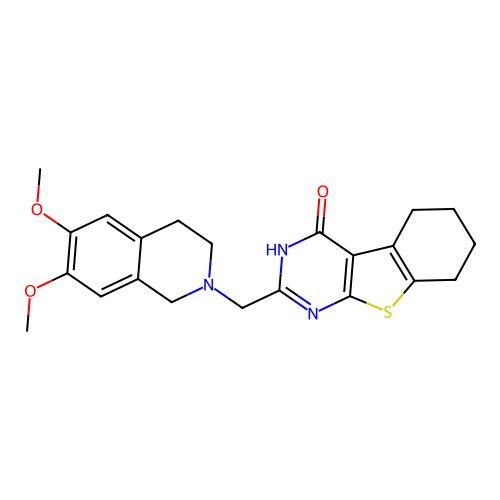 2-((6,7-dimethoxy-3,4-dihydroisoquinolin-2(1H)-yl)methyl)-5,6,7,8-tetrahydrobenzo[4,5]thieno[2,3-d]pyrimidin-4(3H)-one structure