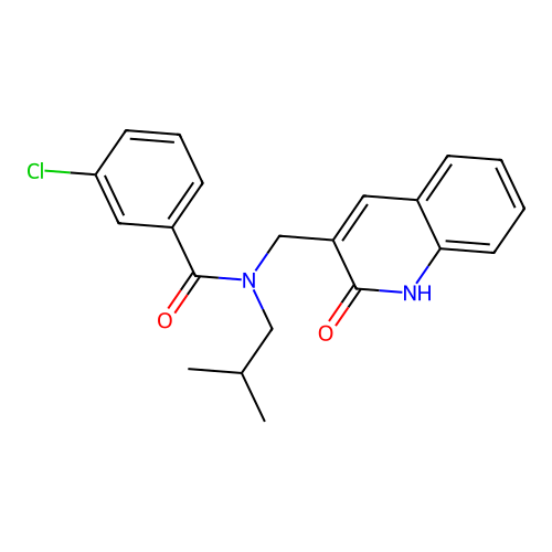 3-chloro-N-(2-methylpropyl)-N-[(2-oxo-1H-quinolin-3-yl)methyl]benzamide structure