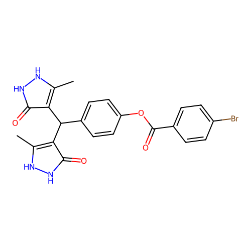 4-[bis(5-hydroxy-3-methyl-1H-pyrazol-4-yl)methyl]phenyl 4-bromobenzoate structure