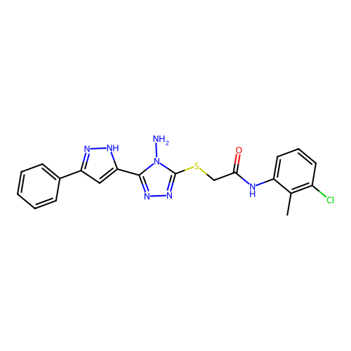 2-((4-amino-5-(3-phenyl-1H-pyrazol-5-yl)-4H-1,2,4-triazol-3-yl)thio)-N-(3-chloro-2-methylphenyl)acetamide structure