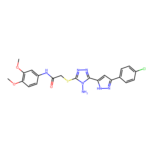 2-((4-amino-5-(3-(4-chlorophenyl)-1H-pyrazol-5-yl)-4H-1,2,4-triazol-3-yl)thio)-N-(3,4-dimethoxyphenyl)acetamide structure