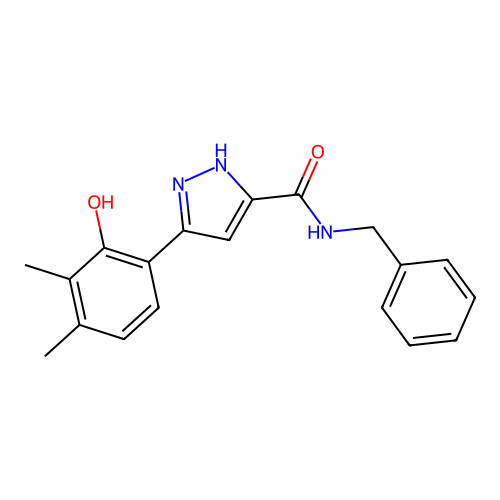 N-benzyl-3-(2-hydroxy-3,4-dimethylphenyl)-1H-pyrazole-5-carboxamide structure