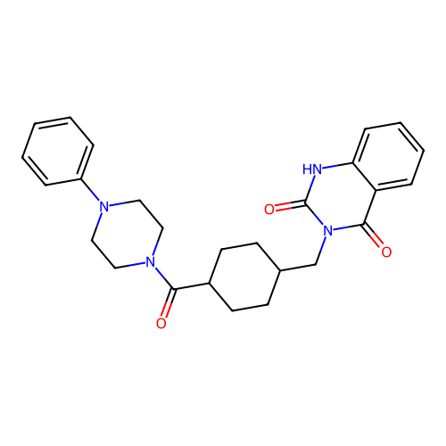 3-[[4-(4-phenylpiperazine-1-carbonyl)cyclohexyl]methyl]-1H-quinazoline-2,4-dione structure