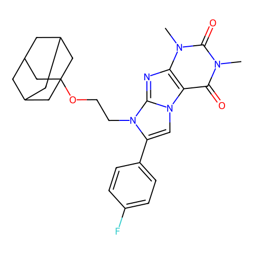 6-[2-(1-adamantyloxy)ethyl]-7-(4-fluorophenyl)-2,4-dimethylpurino[7,8-a]imidazole-1,3-dione structure