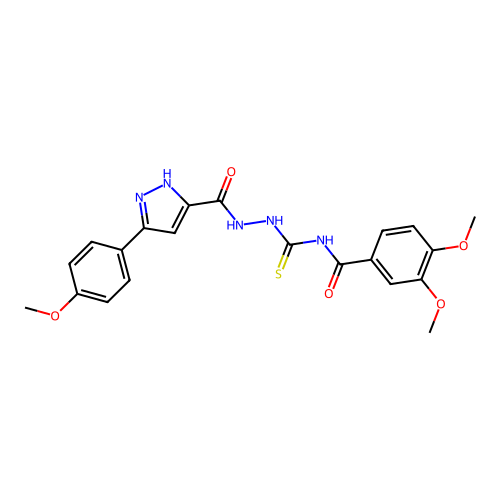 3,4-dimethoxy-N-[[[5-(4-methoxyphenyl)2H-pyrazole-3-carbonyl]amino]thiocarbamoyl]benzamide structure