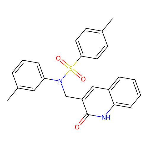 4-methyl-N-(3-methylphenyl)-N-[(2-oxo-1H-quinolin-3-yl)methyl]benzenesulfonamide structure