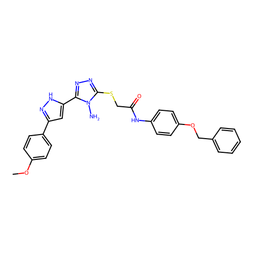 2-((4-amino-5-(3-(4-methoxyphenyl)-1H-pyrazol-5-yl)-4H-1,2,4-triazol-3-yl)thio)-N-(4-(benzyloxy)phenyl)acetamide structure
