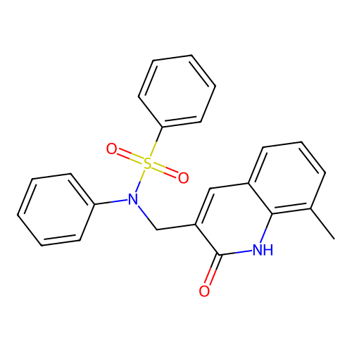 N-[(8-methyl-2-oxo-1,2-dihydroquinolin-3-yl)methyl]-N-phenylbenzenesulfonamide structure