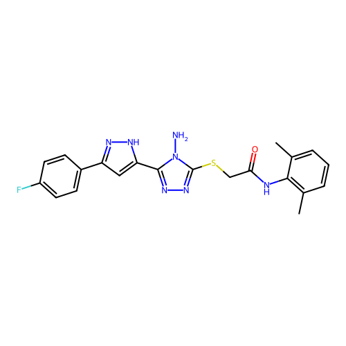 2-((4-amino-5-(3-(4-fluorophenyl)-1H-pyrazol-5-yl)-4H-1,2,4-triazol-3-yl)thio)-N-(2,6-dimethylphenyl)acetamide structure