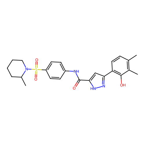 5-(2-hydroxy-3,4-dimethylphenyl)-N-{4-[(2-methylpiperidin-1-yl)sulfonyl]phenyl}-1H-pyrazole-3-carboxamide structure