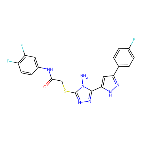 2-((4-amino-5-(3-(4-fluorophenyl)-1H-pyrazol-5-yl)-4H-1,2,4-triazol-3-yl)thio)-N-(3,4-difluorophenyl)acetamide structure