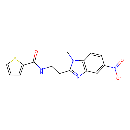 N-[2-(1-methyl-5-nitrobenzimidazol-2-yl)ethyl]thiophene-2-carboxamide structure