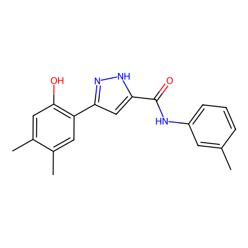 5-(2-hydroxy-4,5-dimethylphenyl)-N-(3-methylphenyl)-1H-pyrazole-3-carboxamide structure